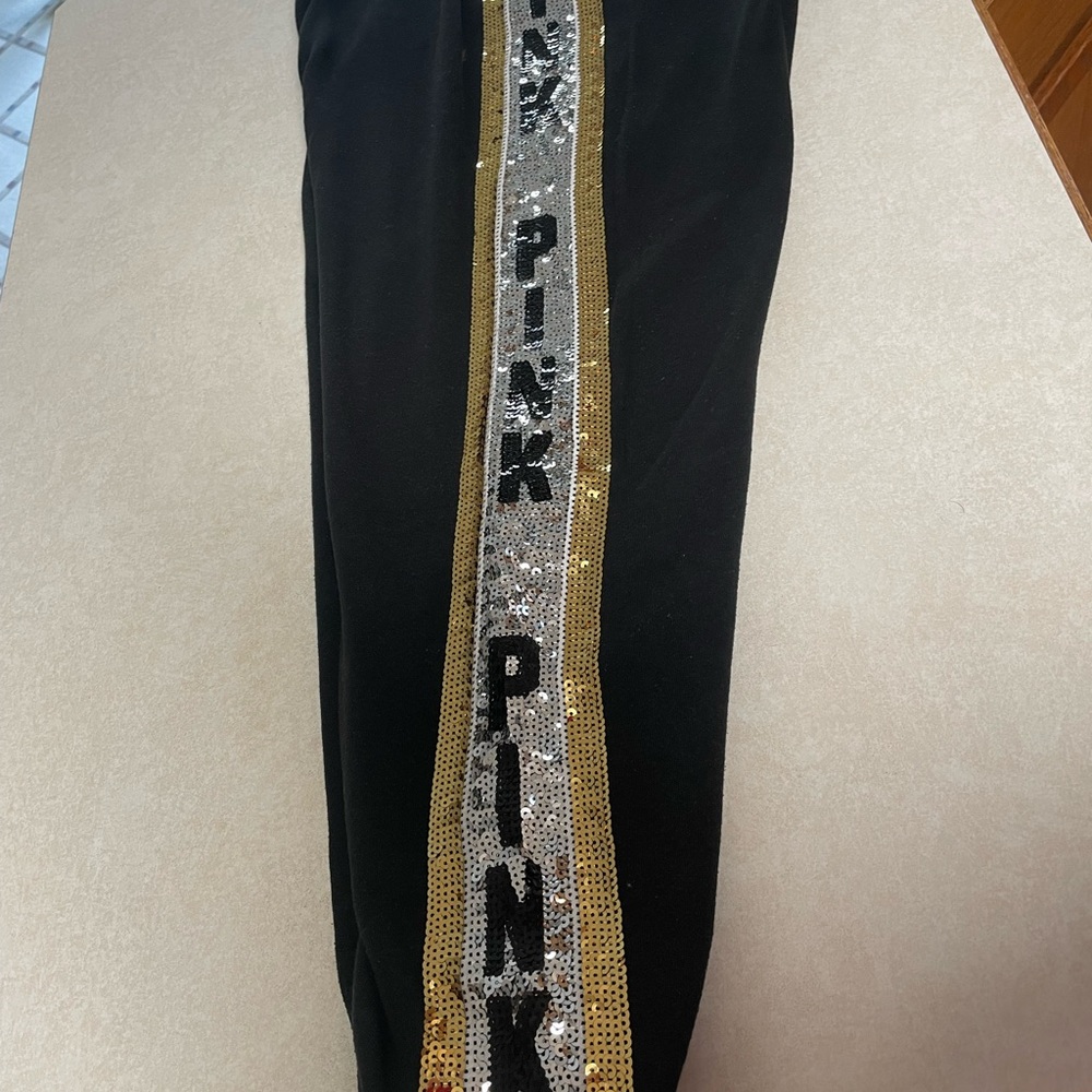 Extremely rare pink Victoria’s Secret sweatpants black and gold bling